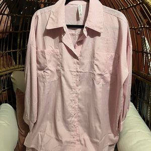 Crisp pink stripe button down top
